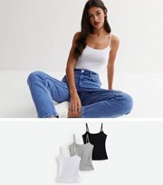 New Look 3 Pack Black Grey and White Strappy Camis